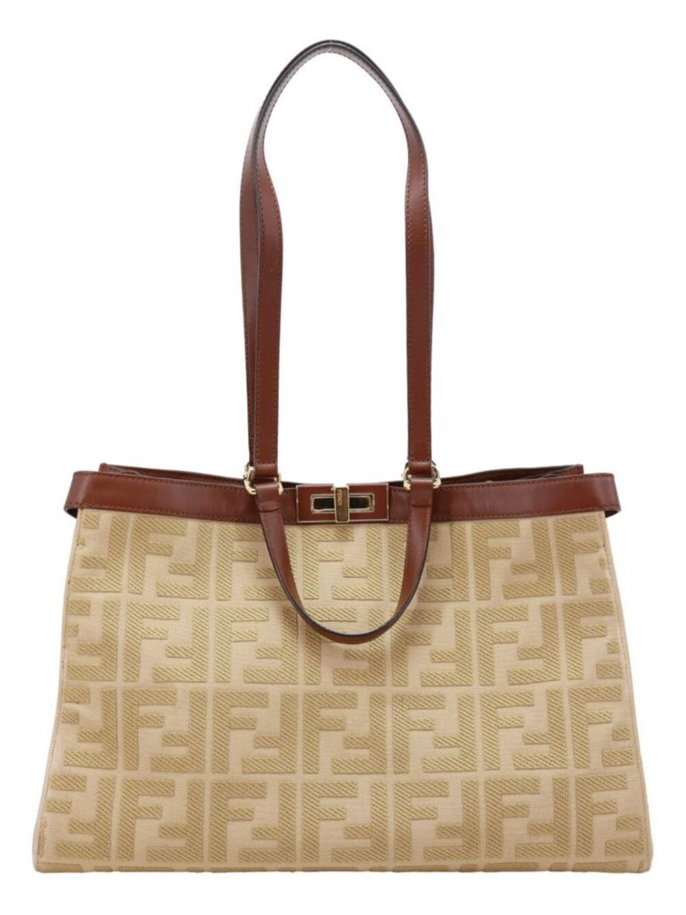 Fendi  Peekaboo X-Tote FF Canvas Shoulder Bag Beige